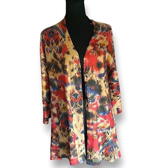 Boho Chic Draped Multi Color Front Button Flared Suede Sweater XL CUBISM LOS … - Picture 3 of 12